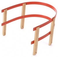 21) Rodellehne Holz/KS + Klemmbügel (original für Davoser- und Hörner-Rodel) Höhe: 23cm , Länge:96cm , mit 4 Stück Original-Klemmen ( passen für Davoser und Hörner-Rodel )
